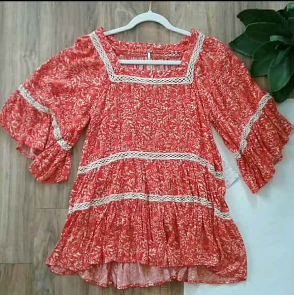 NWT Free People | orange boho flowy tunic | XS - Picture 2 of 5